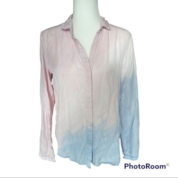 cloth & stone Tops - CLOTH & Stone Pink/Blue Tye Dye Long Sleeve Hidden Button Up Sz S